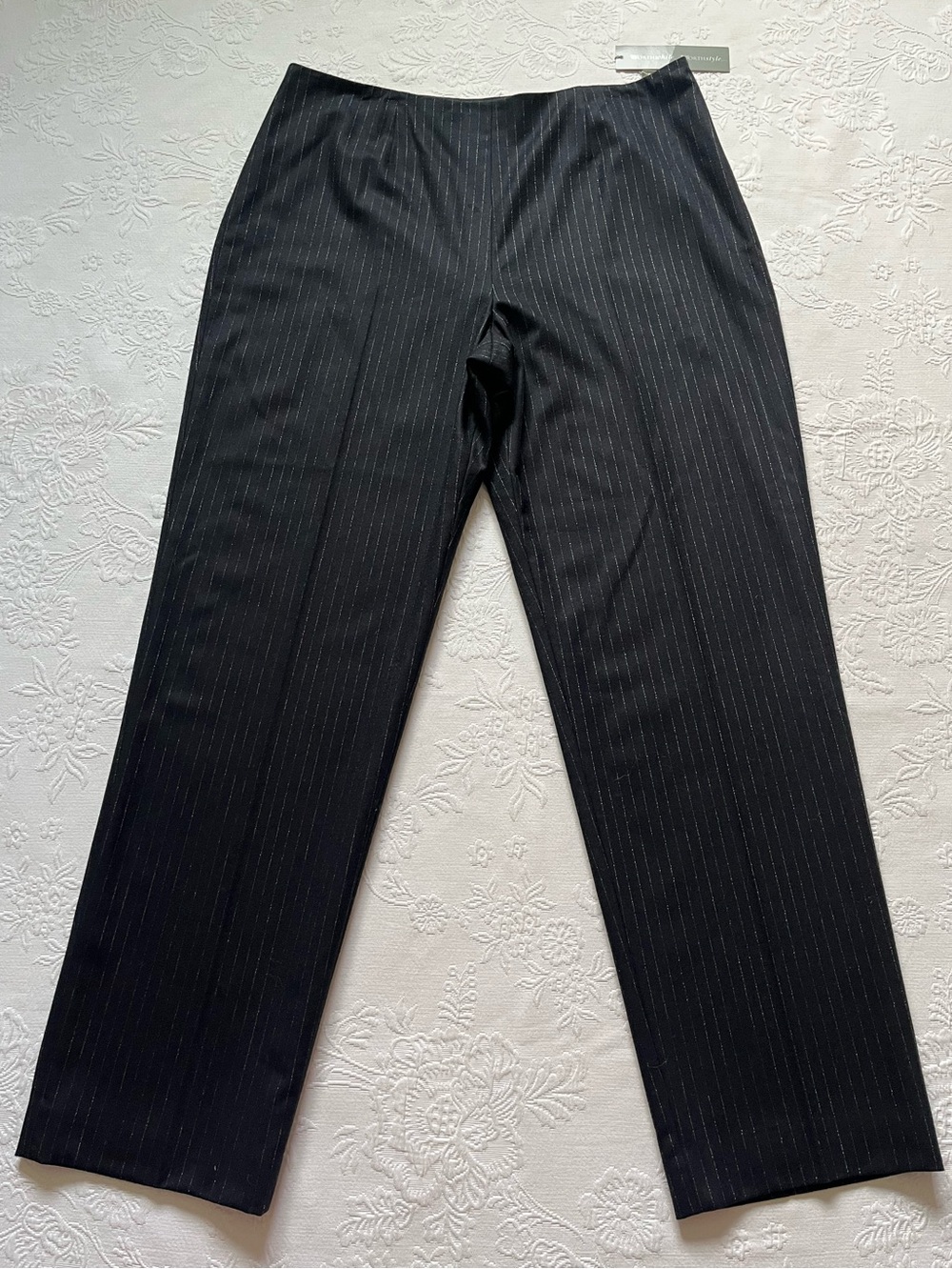 NWT WORTH Wool Striped Straight Leg Pants Lined Size 18 Black Dress Career